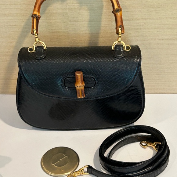 Rare Gucci Small Lizard Bamboo Top Handle Bag - Picture 8 of 13